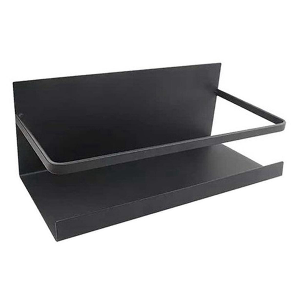 Magnetic Adsorption Rack,Spice and Condiment Storage Rack,Space Saving,Refrigerator and Microwave, Metal Flat Rack Black