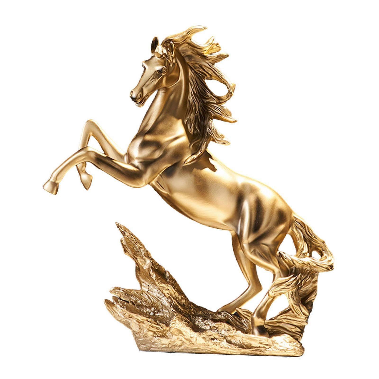 Resin Standing Horse Statue Sculpture Gold Colour for Home Office Decorative