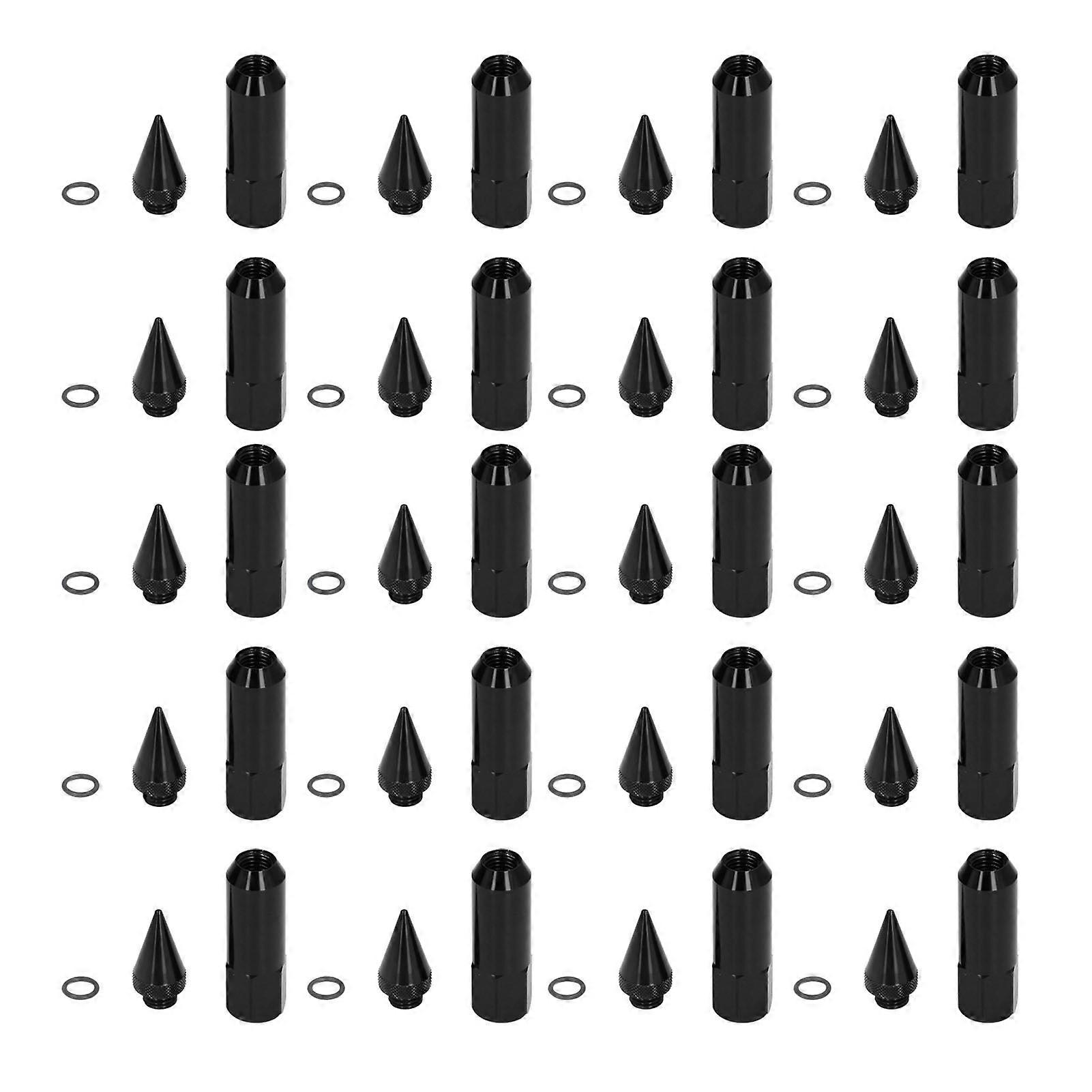 20pcs Universal M12x1.5 Racing Wheels Rims Lug Nuts 90mm Aluminium Alloy Spiked Nuts with Socket KeyBlack NO.61862