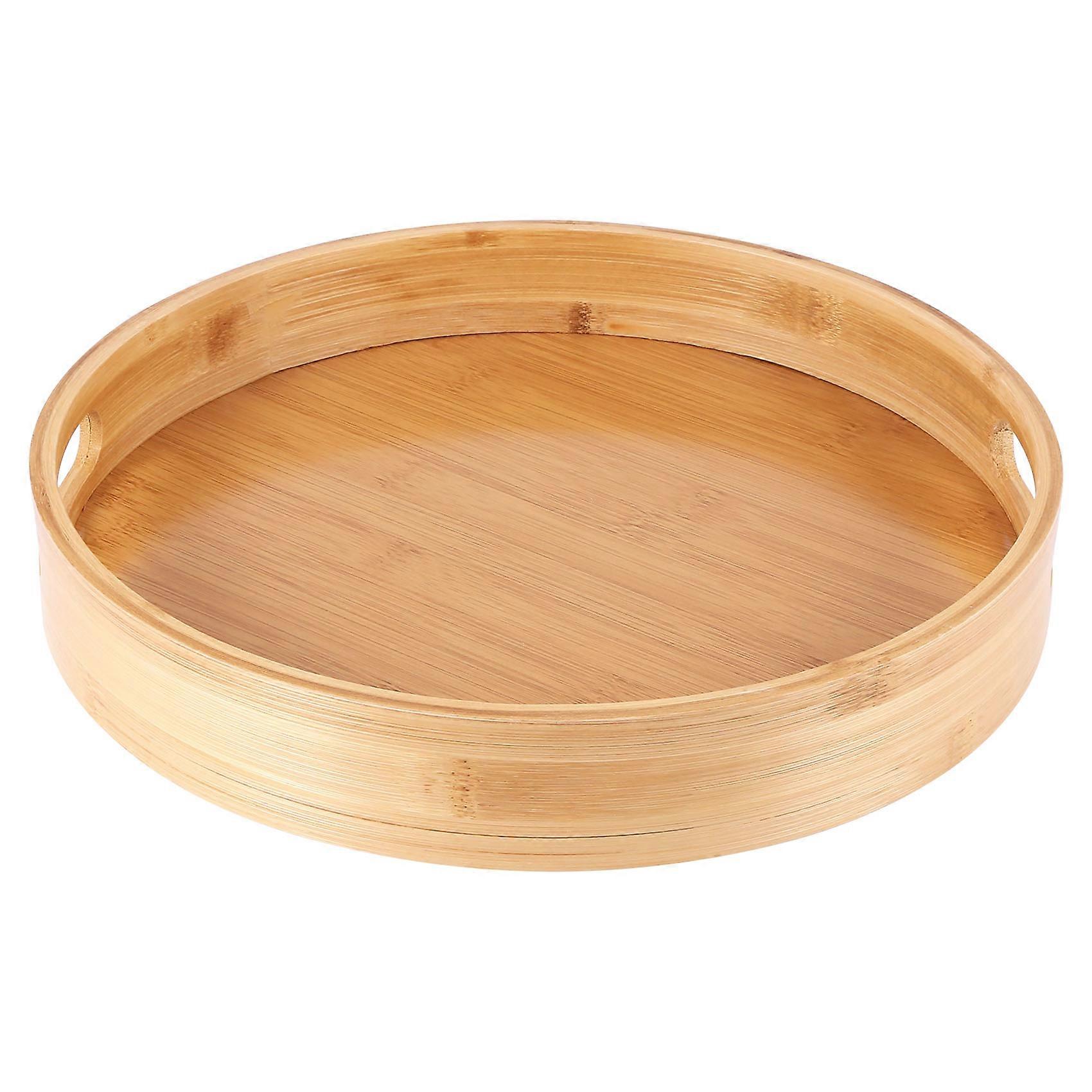 Round Serving Bamboo Wooden Tray for Dinner Trays Tea Bar Breakfast Food Container Handle Storage T