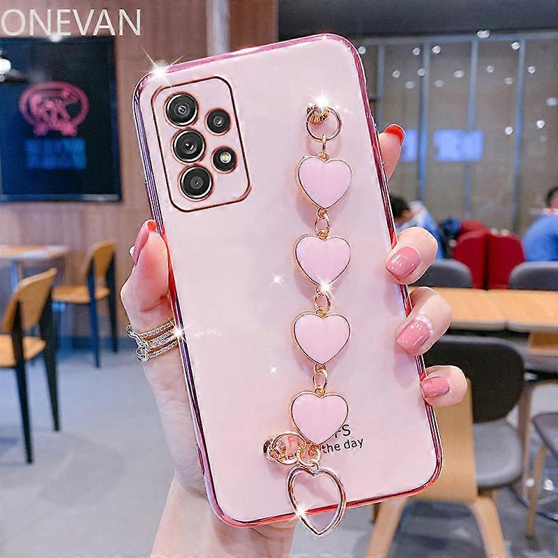 Apply to Luxury Love Heart Wrist Chain Phone Case For Samsung Galaxy A13 A23 A33 A53 A73 A12 A22 A32 A52 A72 A11 A51 Plating Bumper Cover mobile phone
