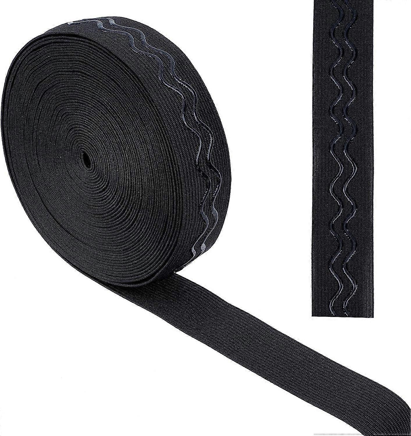 10Yds Black Non-Slip Silicone Elastic Gripper Band Wave Tape Webbing Stretchy Strap Spool Wavy Band Roll Ribbon Flat Waistband