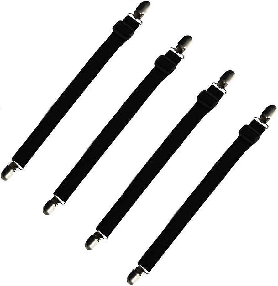 Set Of 4 Bedding Accessories Adjustable Sheet Stretcher Elastic Fitted Sheet Strap, For Bed Sheet, Sofa, Ironing Cover - 30Cm To 120Cm, Black