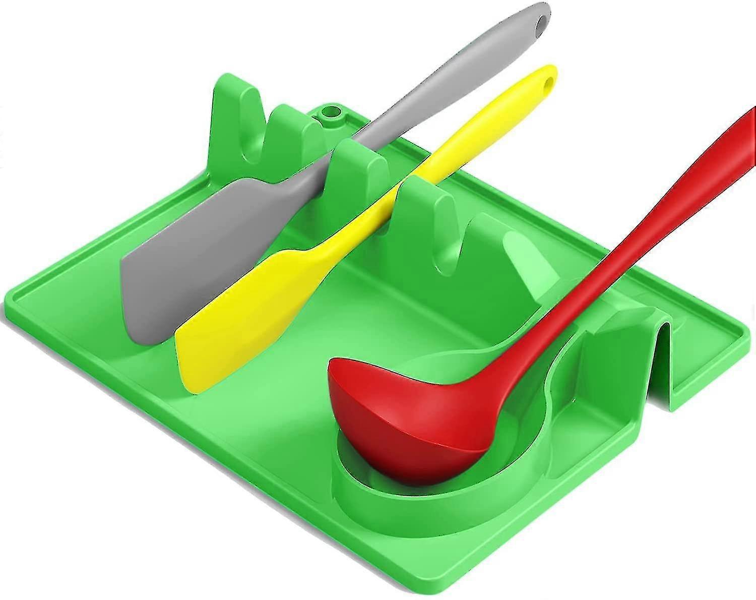 Silicone Spoon Rest With Drip Pad For Multiple Utensils.