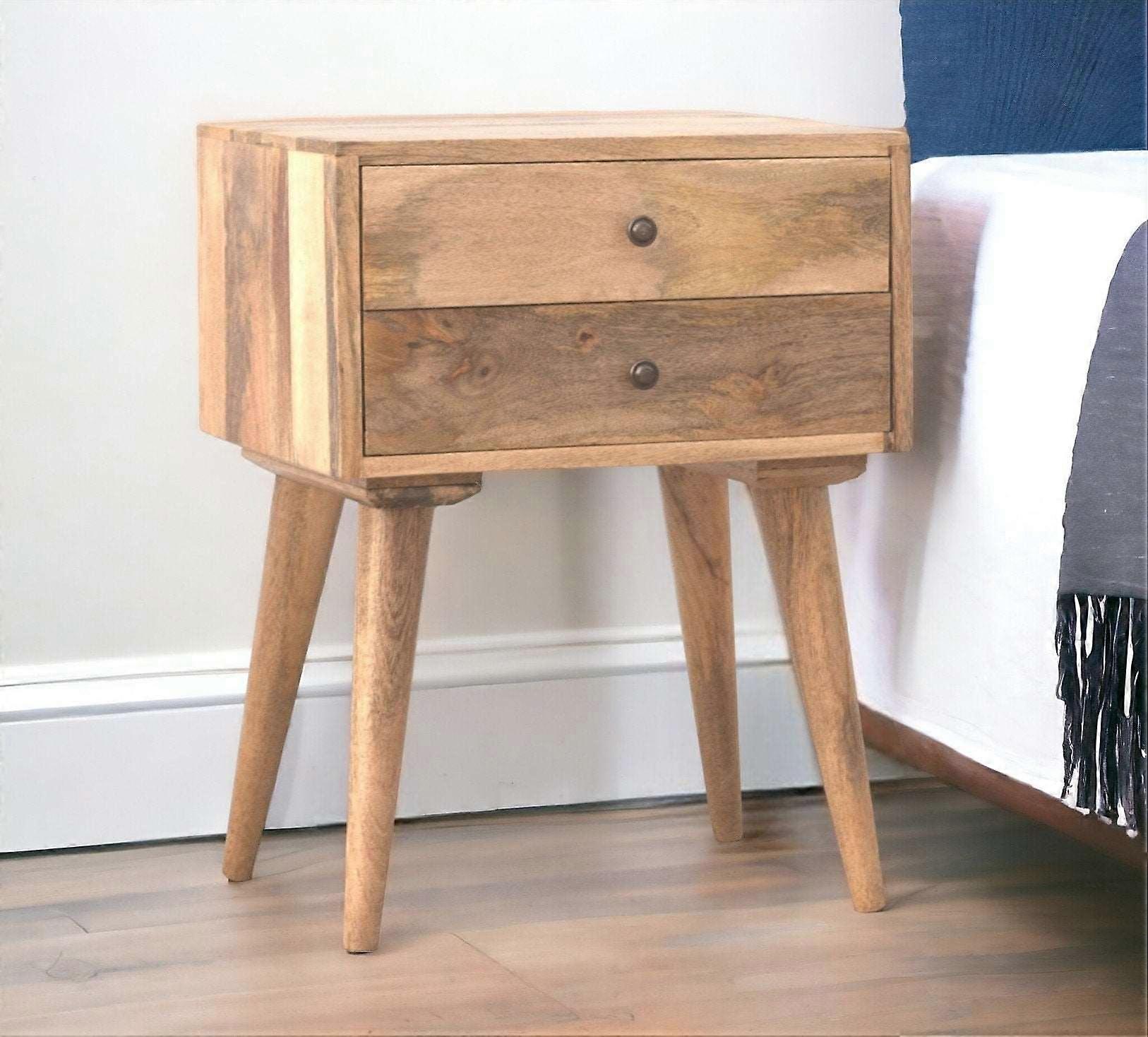 Bedside Table With 2 Drawers In Oak.