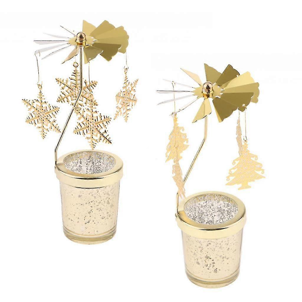 2pcs Christmas Decor Rotating Candle Tea Light Holder Candlestick