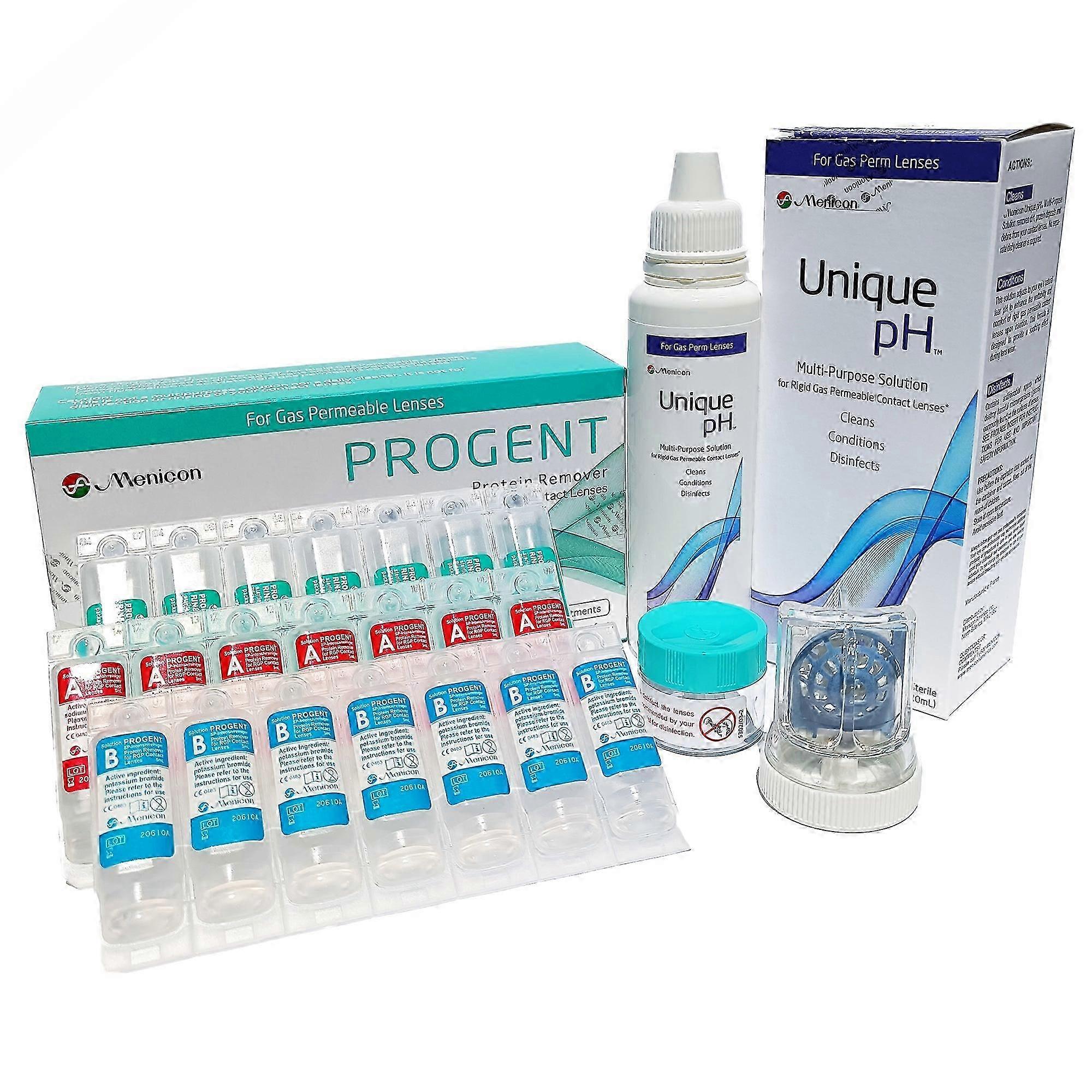 Menicon Progent Contact Lens Cleaner, Unique Ph Saline Solution 4 Oz And Large Diameter (scleral) Lens Case, Bundle