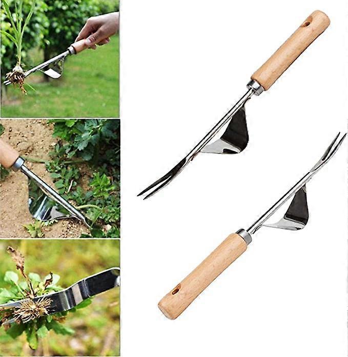 ZK-Pack Hand Weeder Weeding Tools Stainless Steel Weeder Root Weeding Gardening Tool with Natural Wooden Handle for Weeding Your Garden