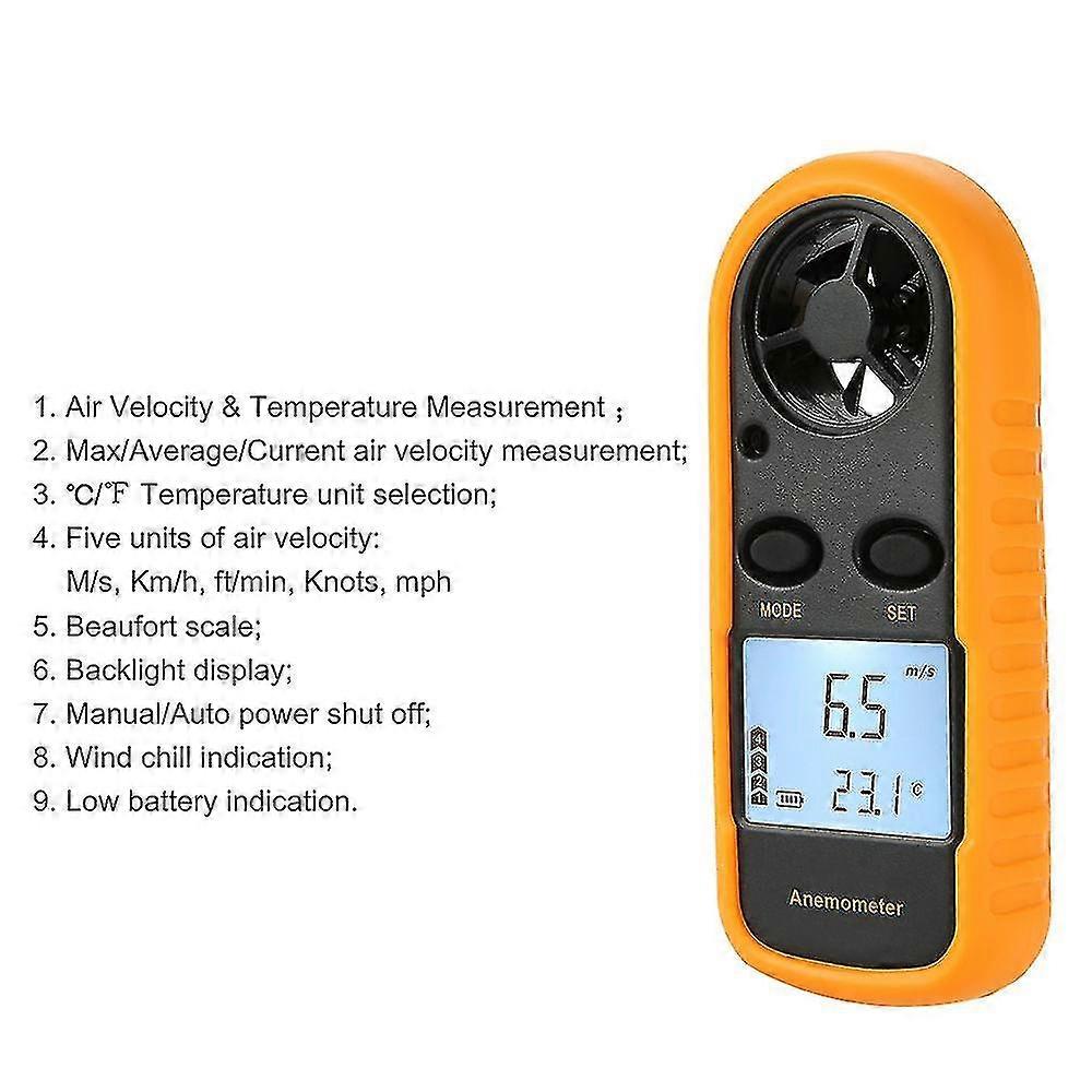 Lcd Digital Anemometer Wind Speed Meter Air Flow Speed Measurement Indicator Thermometer With Backlight