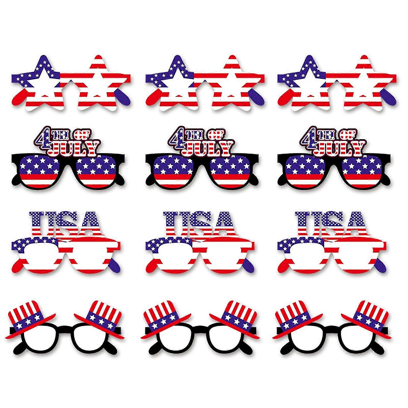 Mengxi 12pcs Paper Sunglasses Stars Pattern Fun Lightweight American Independence Day Glasses Props For Photo Booth