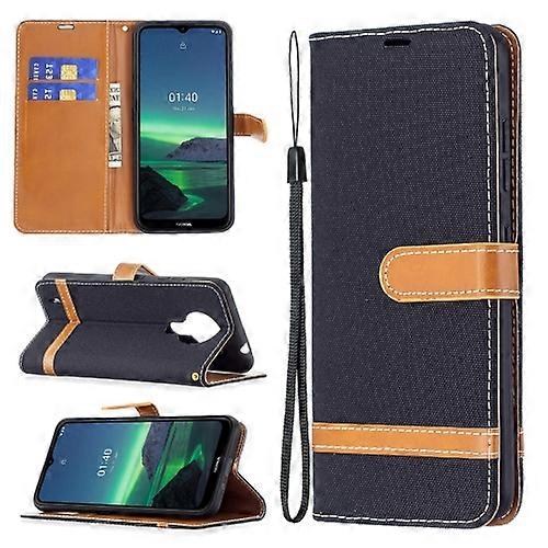 For Nokia 1.4 Color Matching Denim Texture Horizontal Flip Leather Case