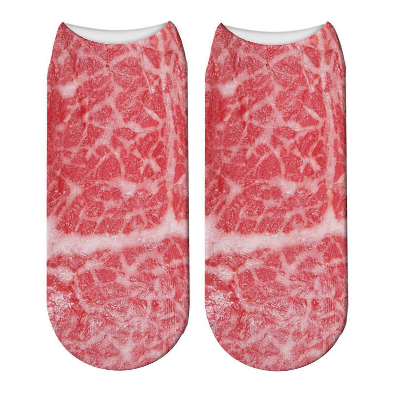 3D Digital Printing Meat Socks 1 Pair Beef Pork Short Sock Funny Simulation