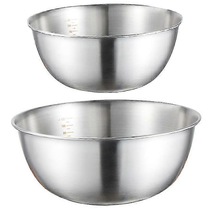 2pcs Stainless Steel Mixing Bowl With Scale Deep Mixing Egg Bowls