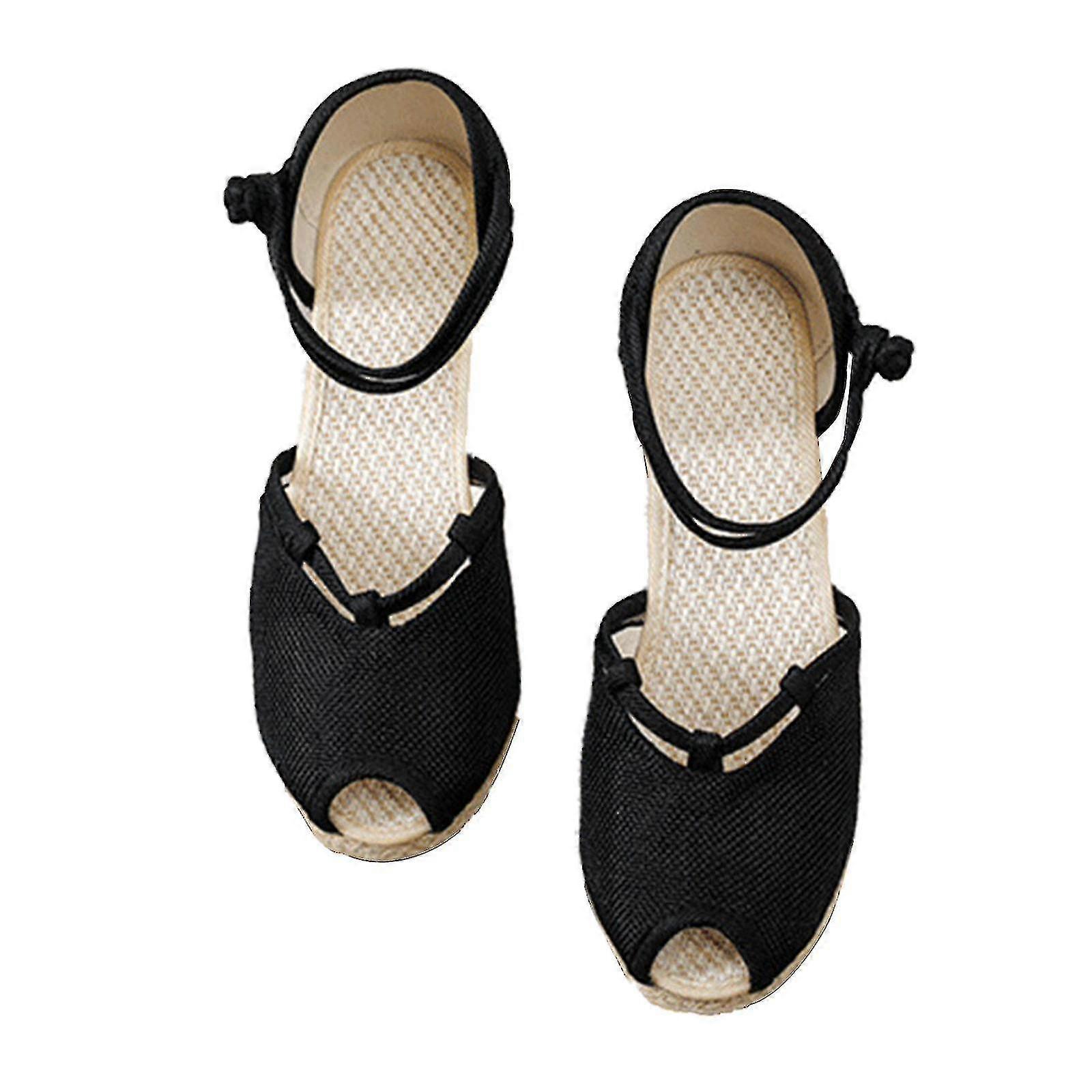 Women's Espadrilles Wedge Platform Sandals Closed Toe Braided Buckle Linen Sandals