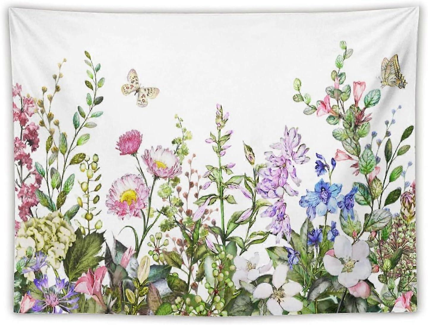 Blommig växt gobeläng,färgglada vilda blomma växter fjäril natur landskap gobelänger för sovsal vardagsrum sovrum inredning 60 "x80"
