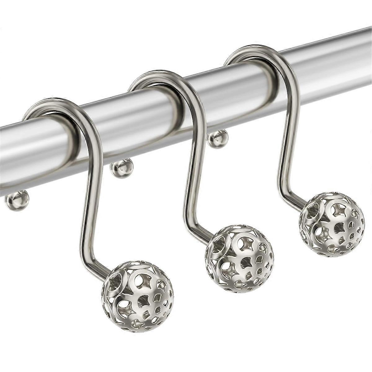 12pcs Shower Curtain Hooks,Metal Decorative Shower Curtain Hooks Rust Proof,Nickel Shower Hooks for