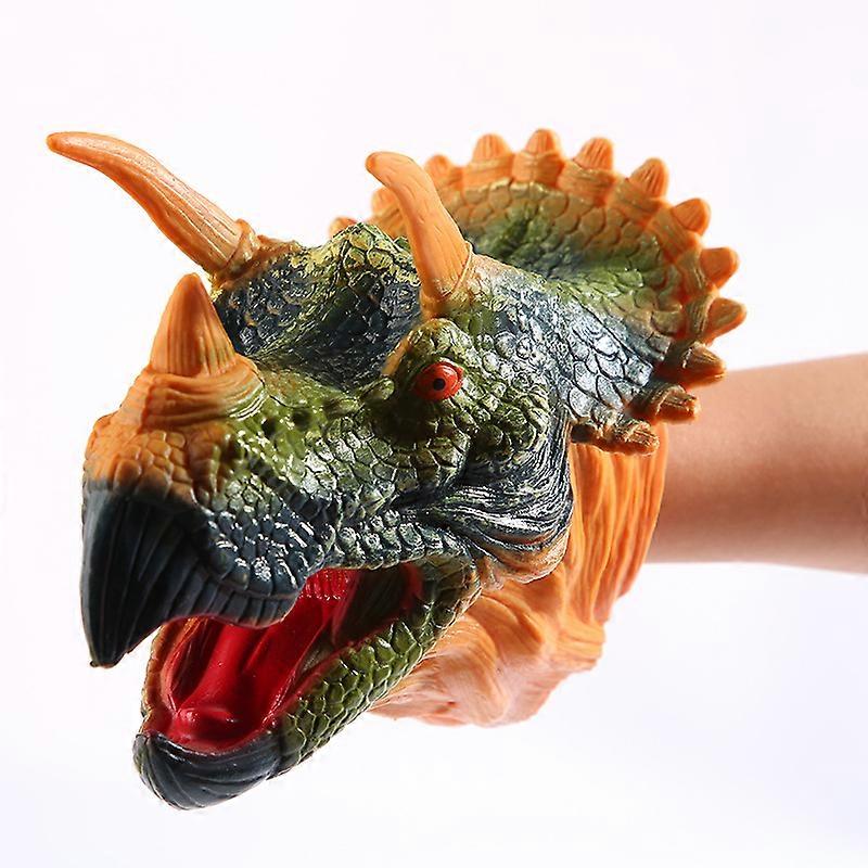 Dinosaur Hand Puppet Model Toy Velociraptor Head Hand Puppet Cosplay Puppet Toy(Triceratops Yellow)