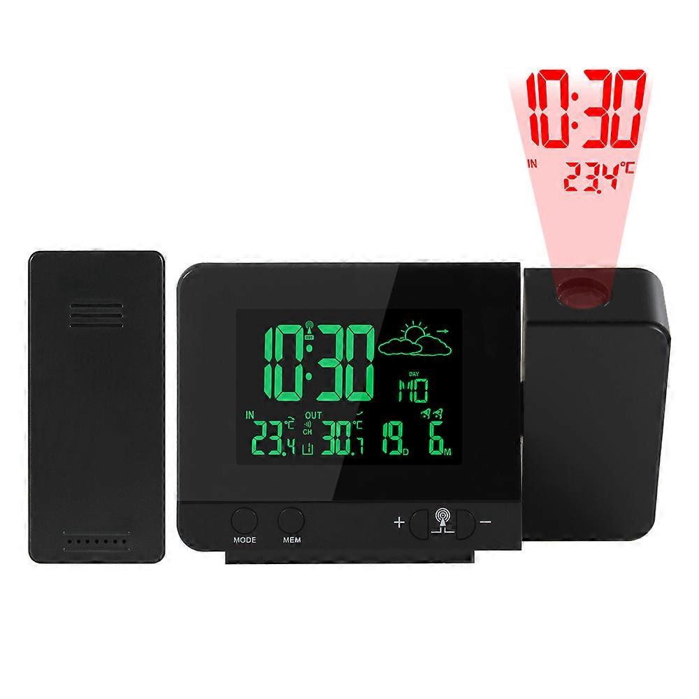 FanJu 8 Colors Display Alarm Clock with Wireless Sensor Temperature Time Projection Weather Forcast DCF Function USB Charging