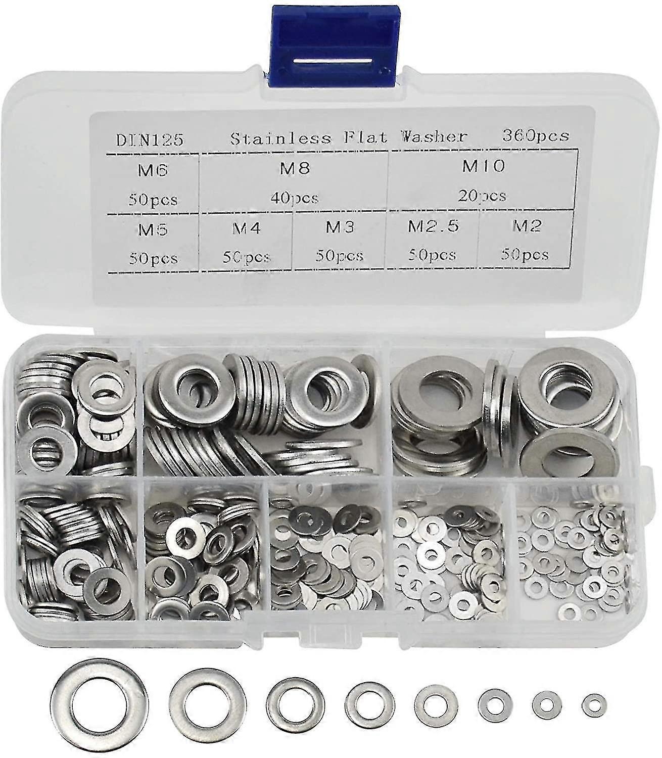 Flat Washer 360 Pcs Flat Washers Assortment Kit, M2-m10 Stainless Steel Flat