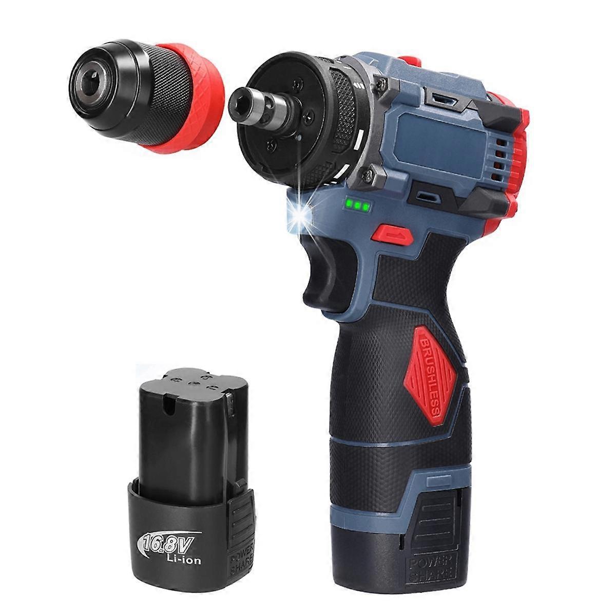 16.8V 2-In-1 Lithium Drill Electric Screwdriver Multi-Function Power Tool 45Nm Torque Brushless Motor Screw Driver(EU) A