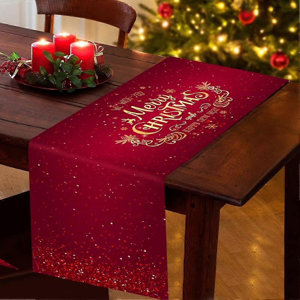 Christmas Table Runner, Long Waterproof Oxford Red Christmas Dinner Table Cloth and Table Runners 180 x 34cm, Rectangular Christmas Table Runners Tabl