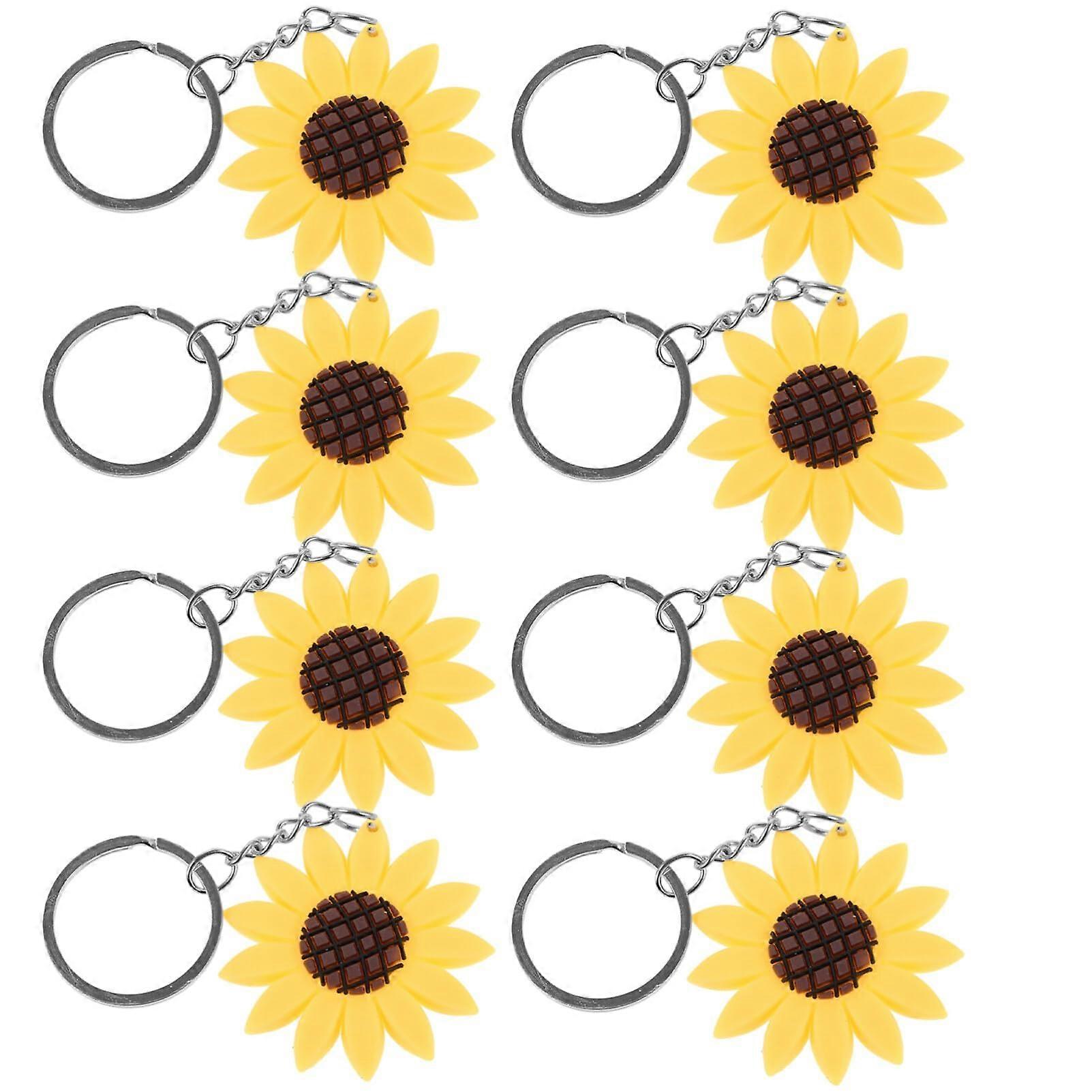 50pcs Sunflower Keychains Pendants Backpack Hanging Sunflower Button Key Ring