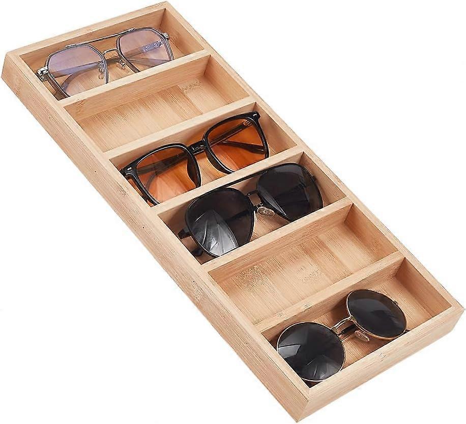 Bamboo Sunglass Display Plate Rectangle Wheat 17.5x39.7x2.95cm Inner Diameter: 15.8x5.7cm