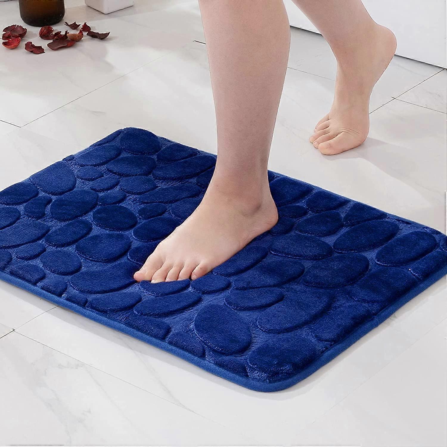 Piece Entrance Mat Bath Mat Memory Foam Hydrophilic Pebble Design Superfine Fiber Non-Slip Soft 50x80CM Dark Blue
