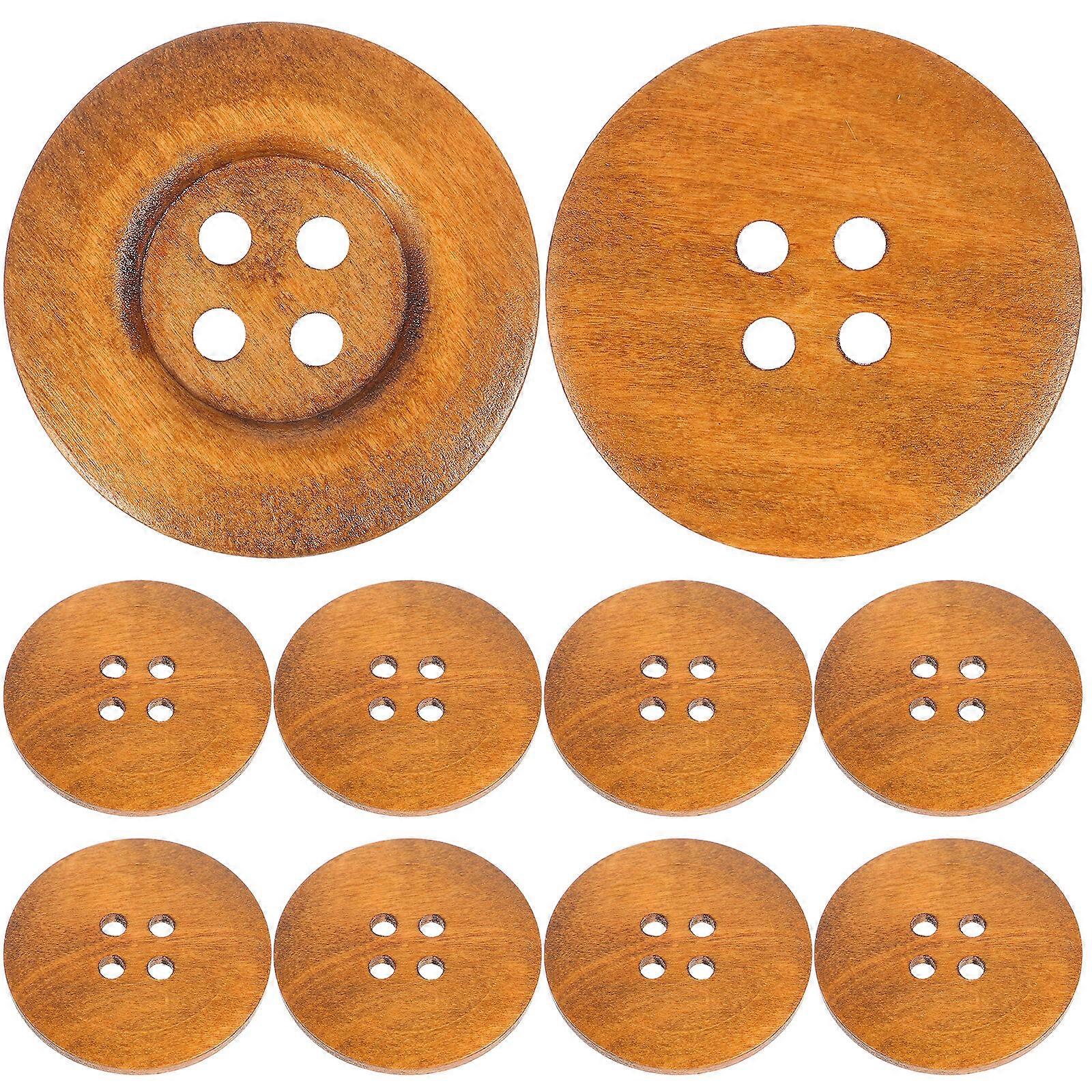 10Pcs 50MM 4 Holes Wooden Buttons Environmental Round Wide Side DIY Press Studs Snaps (Coffee)