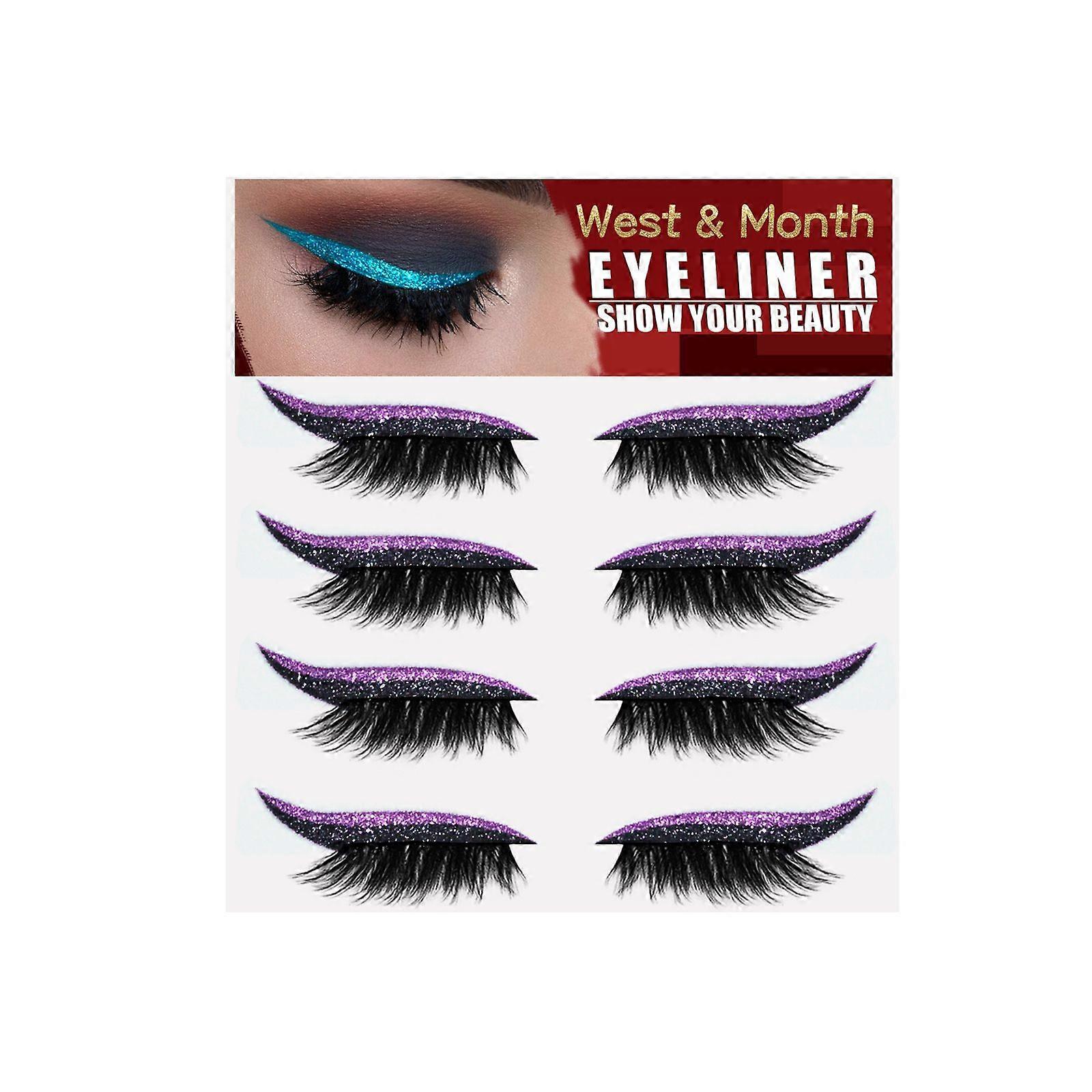 12 Pairs Reusable Eyeliner and Eyelash Stickers, Glitter Eyeliner Stickers Reusable Self-Adhesive Eye Line