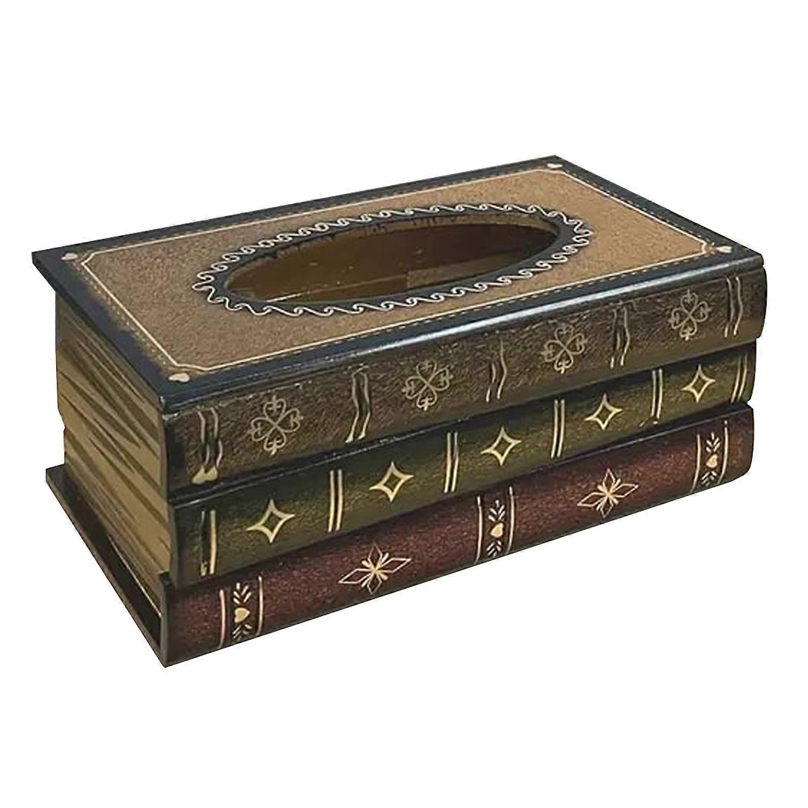 Retro Wood Book Shape Tissue Box Rectangle Napkin Paper Holder Storage Case Newly Arrived