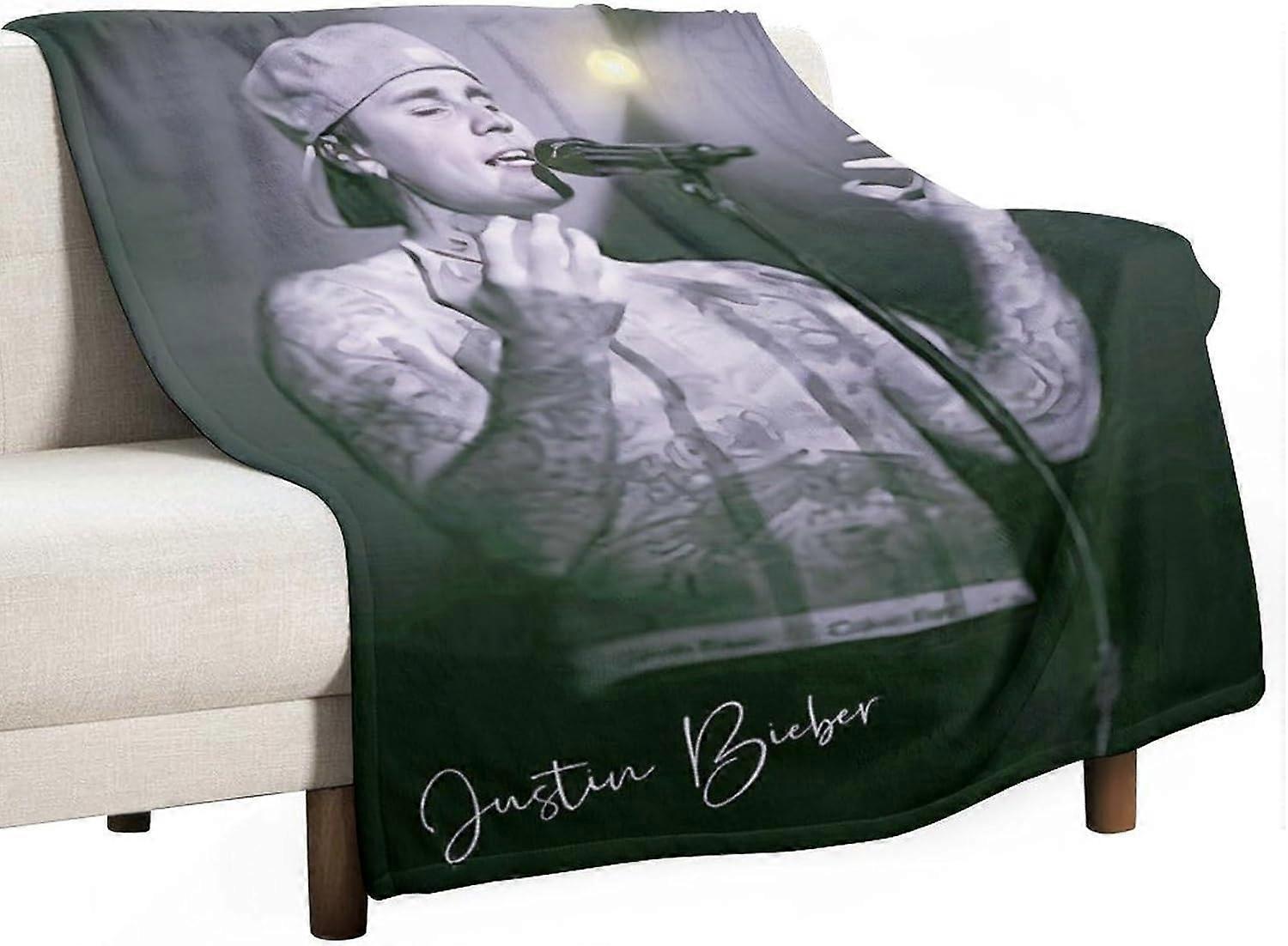 Justin Bieber Super Soft Flannel Comfort Blanket, Washable Lightweight Blanket for Sofa Bed, Warm Plush Blanket for All Seasons