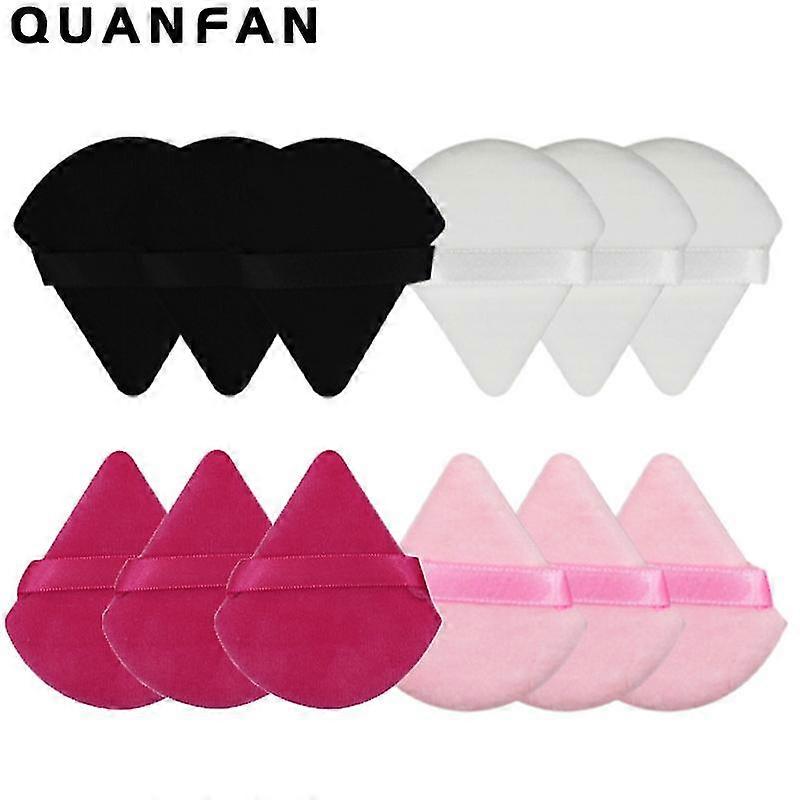 Powder Puff 12pack Of Pure Cotton Triangular Fan-shaped Ribbon Dry Powder Powder Puff Makeup Multi-color Super Soft Short Hair Material