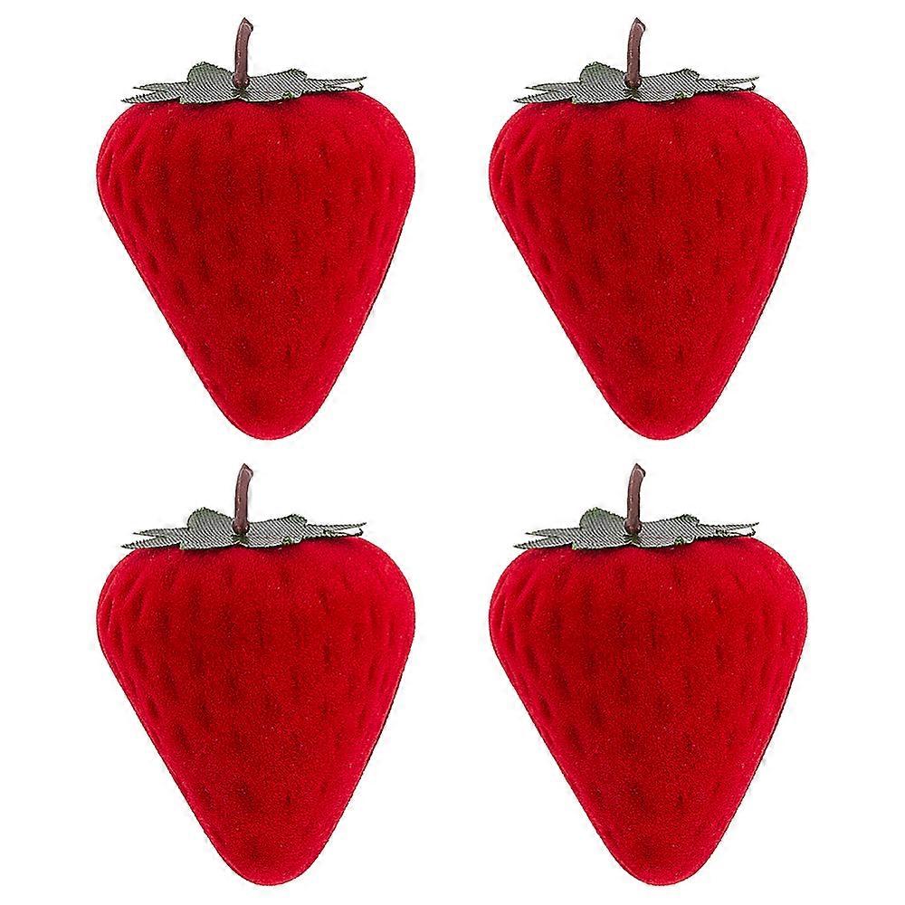 Strawberry Shape Velvet Rings Storage Gift Boxes FireBrick 5.8x4.35x4.5cm
