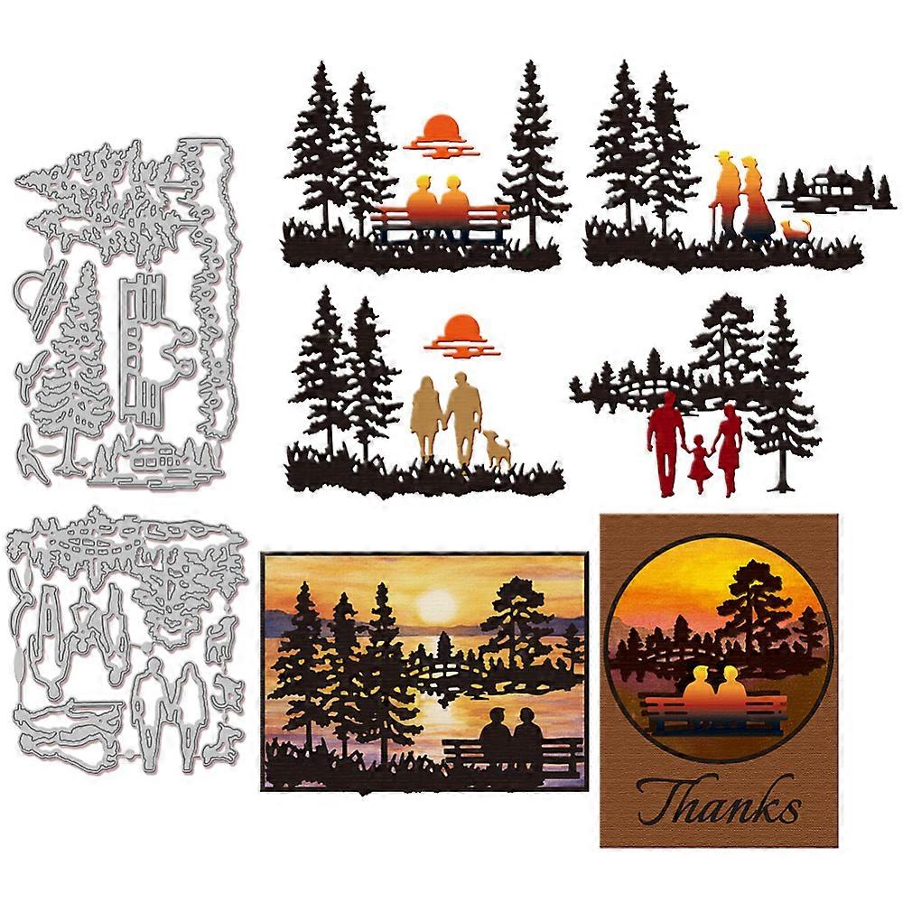 Forest Couple Carbon Steel Cutting Dies Stencils for DIY Scrapbooking Photo Album Decorative Embossing Paper Card Human 93~99x106~139x0.8mm 2pcs/set