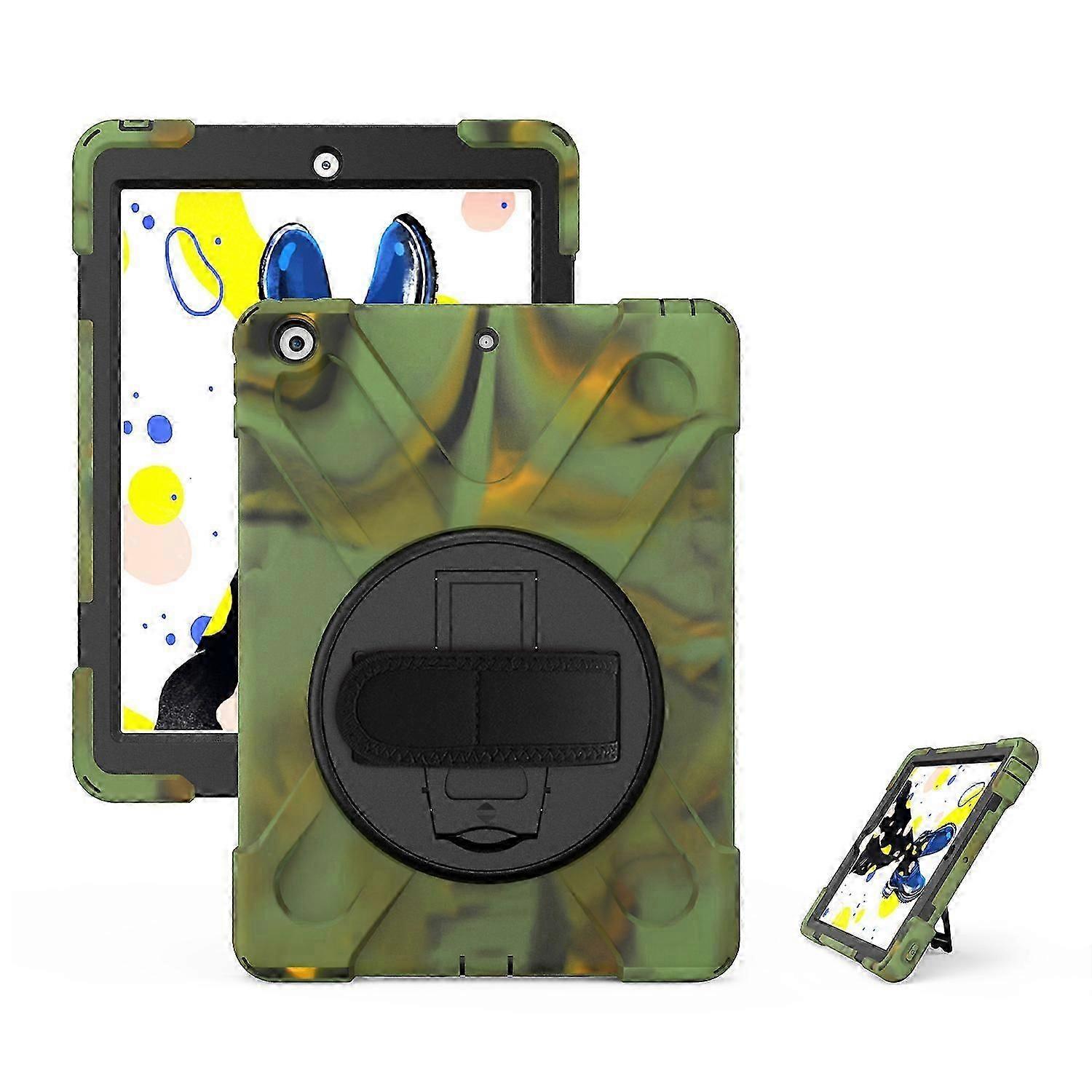 360 Degree Swivel Kickstand PC + Silicone Hybrid Case with Hand Holder Strap for iPad 10.2 (2021)/(2020)/(2019) - Orange