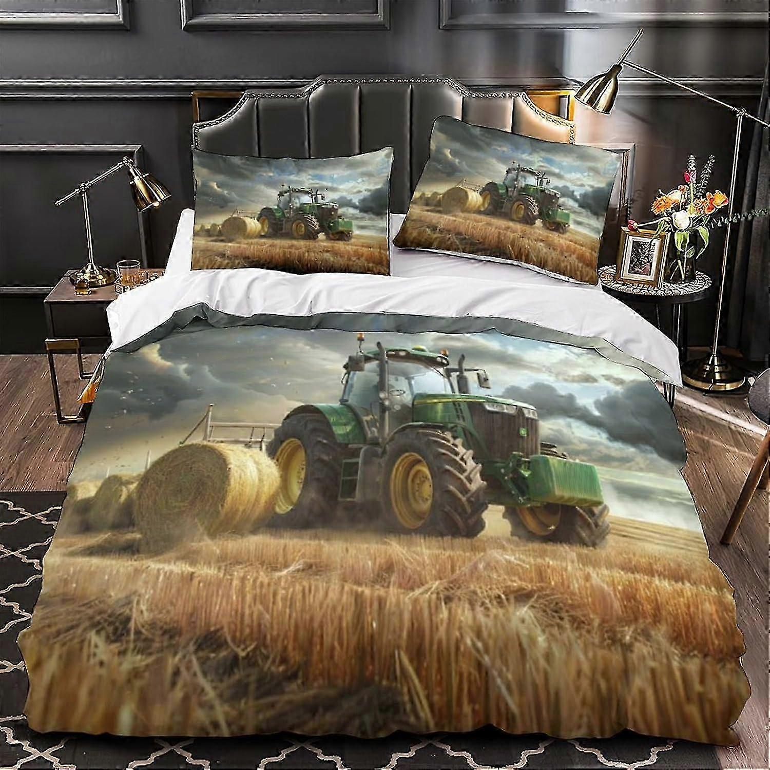 J3223 Lençóis 3 Peças Capa de Edredão, Conjunto de Cama de Trator Agrícola Impresso em 3D, com fronhas, zíper, Microfibra Esporte Colcha Capa Lençóis BBA3223