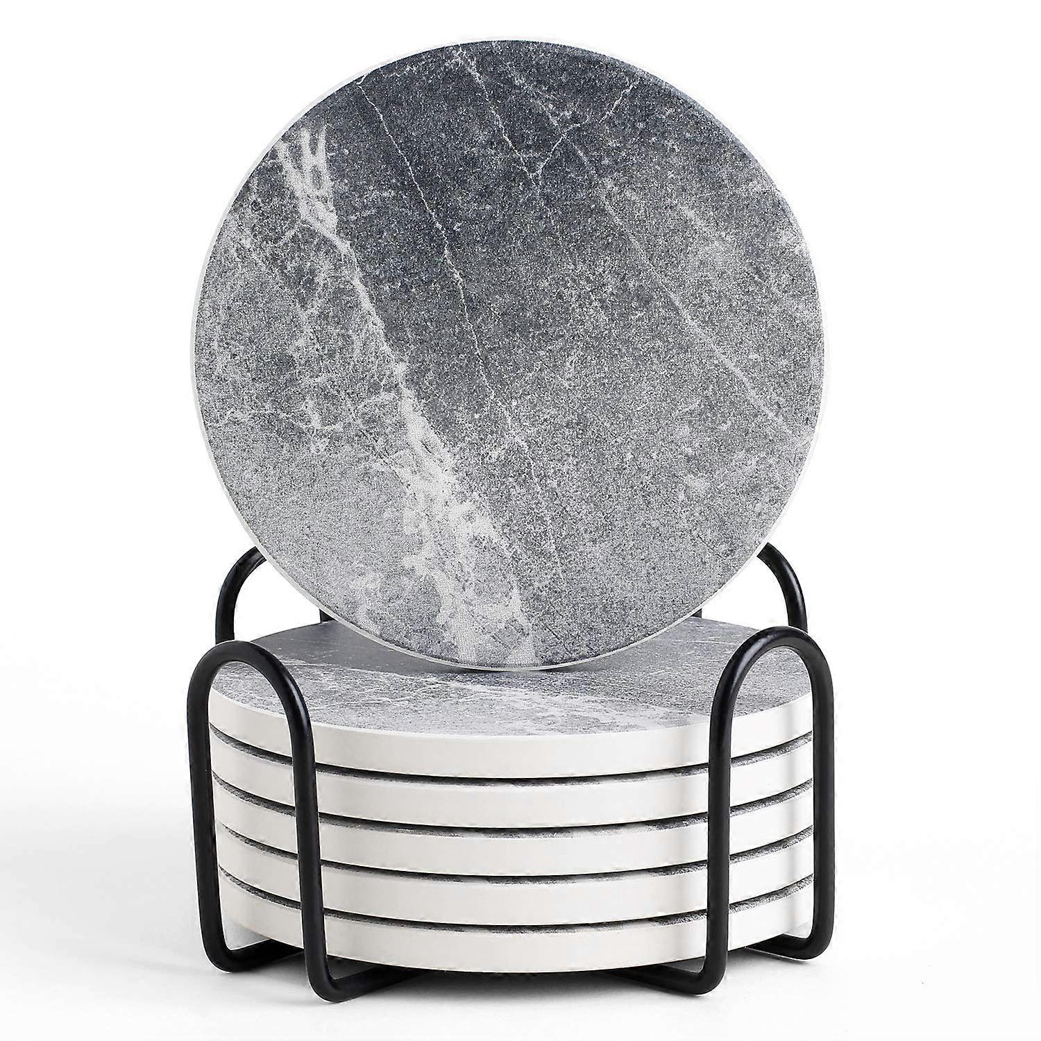6 Set Absorbent Grey Ceramic Coasters for Living Room
