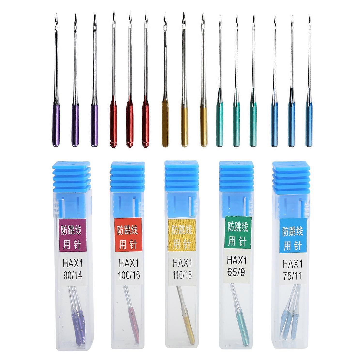 15Pcs Sewing Machine Needle AntiJumping Regular Point Replacement with Separate Storage Box