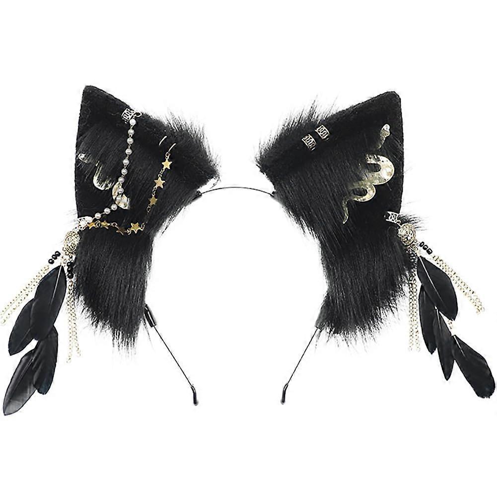 Gothic Cat Ears Headband for Halloween Cosplay, Plush Material, Adjustable Size, Black Color, Comfortable Fit