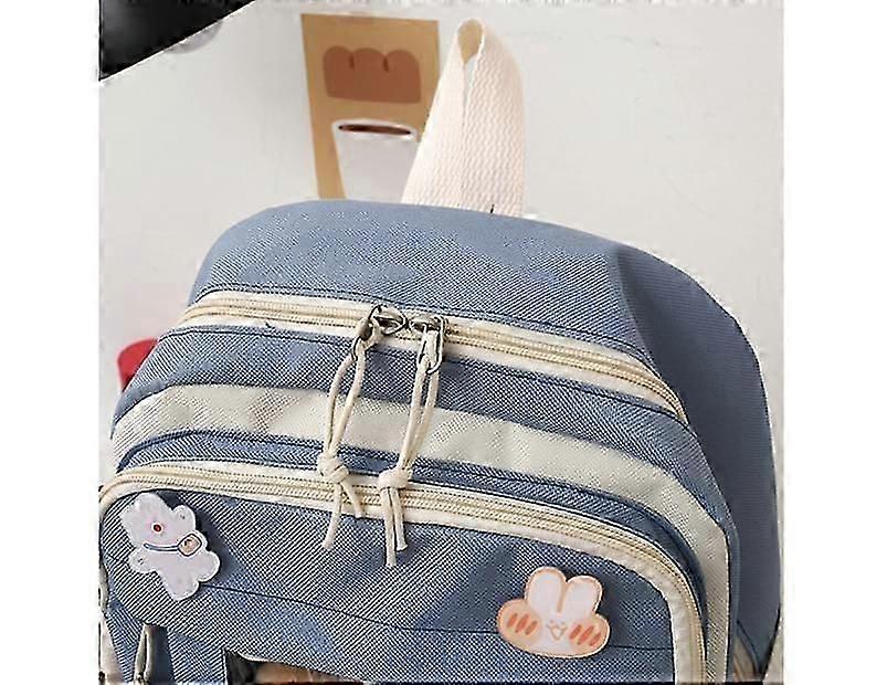 5pcs/set Student Backpack Adjustable Straps Korean Style Canvas Bookbag Messenger Bag Pencil Case For School Blue