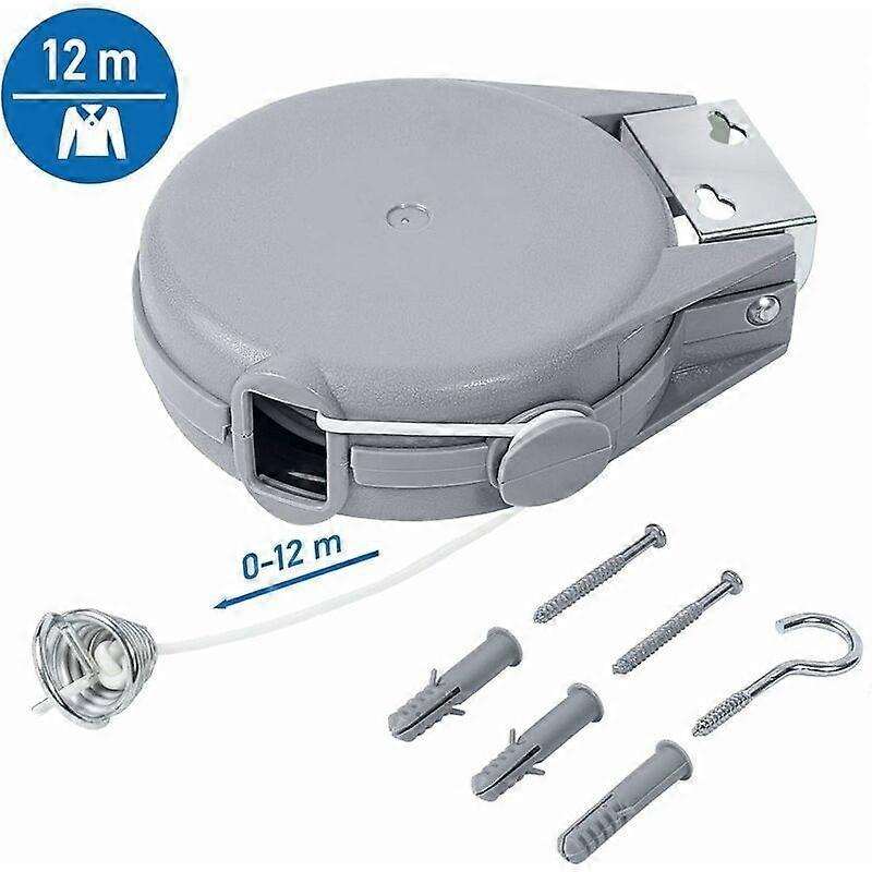 Long, 12m Retractable Clothesline for Clothes, Automatic Retractable Mechanism, Easy Installation