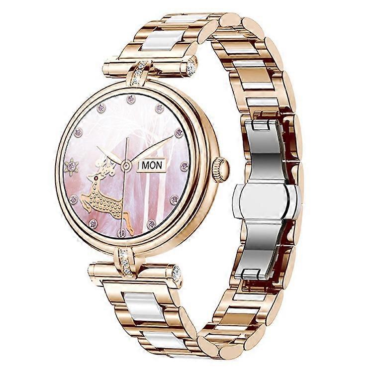 AK62 1.09-inch Round Screen Bluetooth Call Women Heart Rate Smart Watch, Steel Strap
