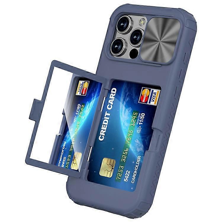 Compatible For iPhone 16 Pro Case Card Holder Mirror PC+TPU Phone Shell with Lens Cover