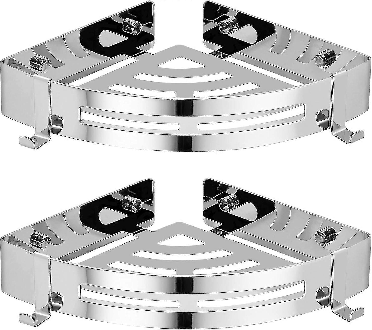 Bathroom punch-free stainless steel wall storage rack storage rack-triangular thickened bright-2pcs