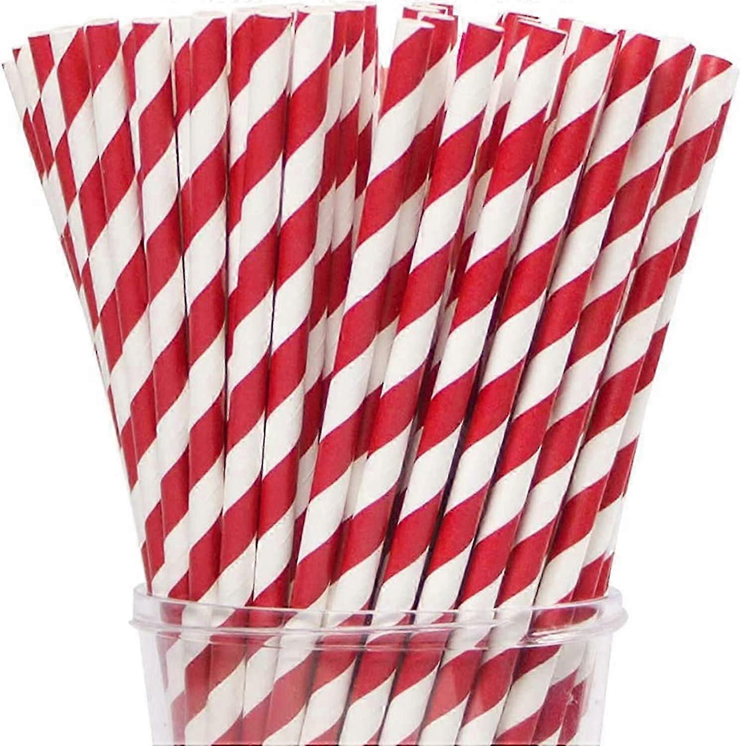 Paper Straws Biodegradable Bulk 200 Red Striped