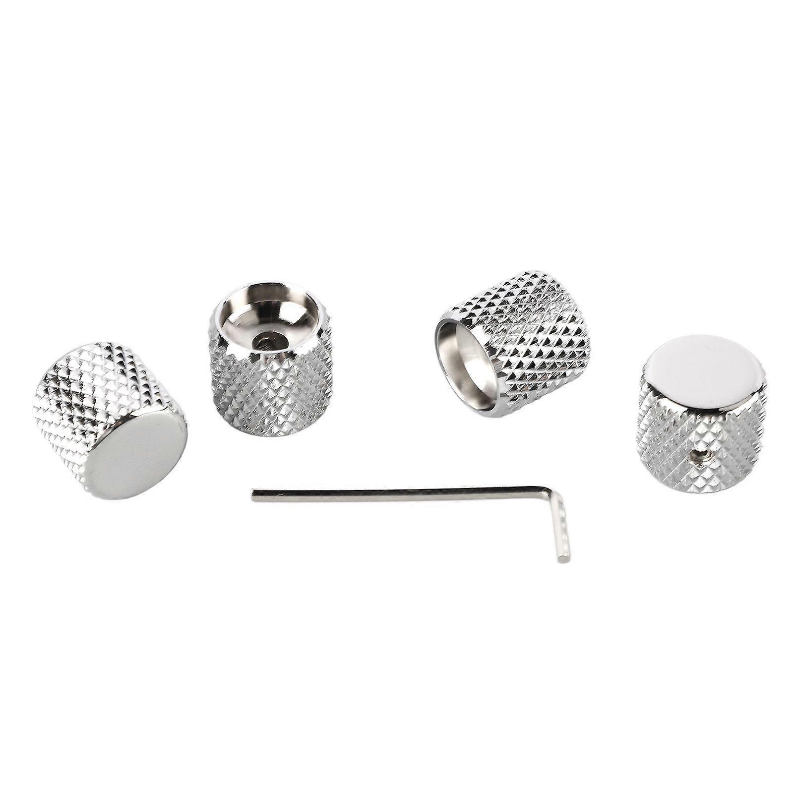 4 Pack Guitar Knobs Metal Volume Tone Control Dome Flat Top Barrel Knobs Musical Instrument Accessories Set with Wrench