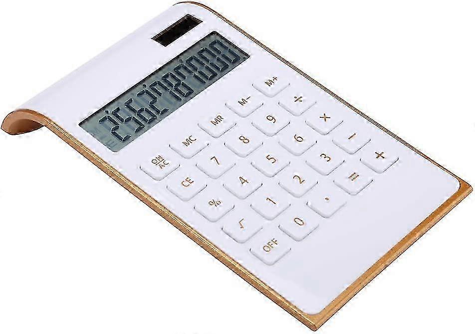 Calculator, Solar - Powered, Large LCD Display, Standard Function Keys, Sleek White and Gold Design
