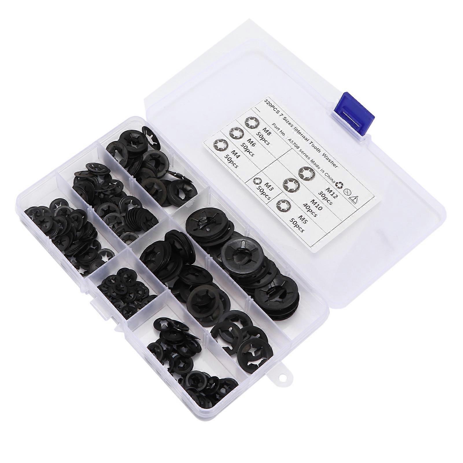 320pcs Starlock Washers Assortment 7 Size PushOn Push‑On Locking Washers for Car Machinery Equipment