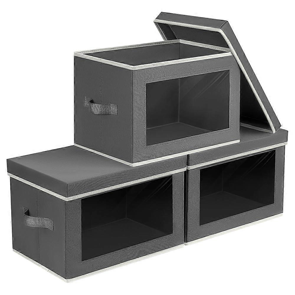 Storage boxes with lid - fabric storage boxes with lid, foldable with windows, 3 packs